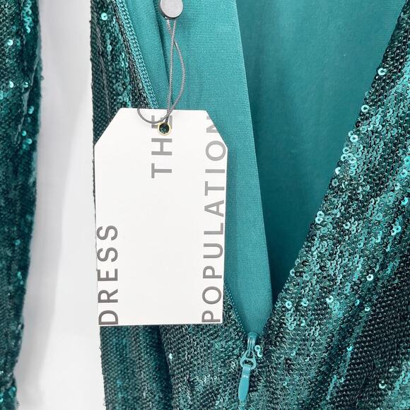DRESS THE POPULATION Natalie Midi Dress Deep Emerald Green Sequin Size M NWT - Picture 9 of 9